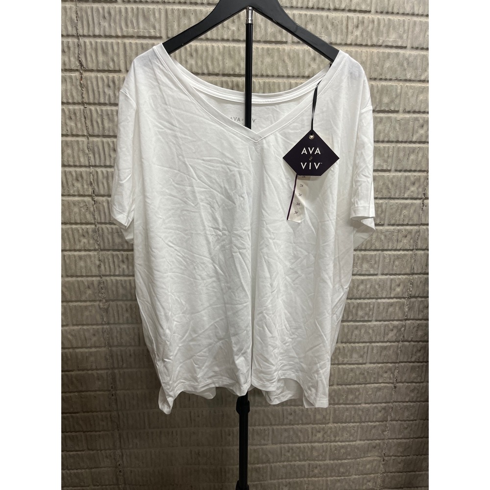 Ava & Viv Womens Plus Size 3X White Short Sleeve V-Neck T-Shirt New With Tags